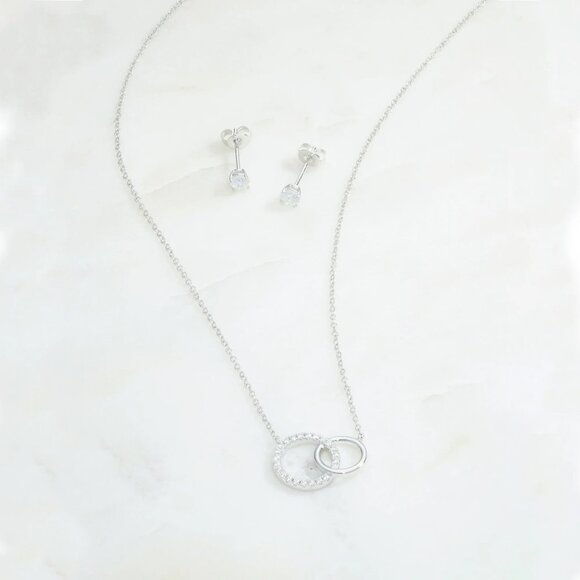 Believe in Brilliance Silver Plated CZ Interlocking Pendant & Earrings Set New - Picture 6 of 6